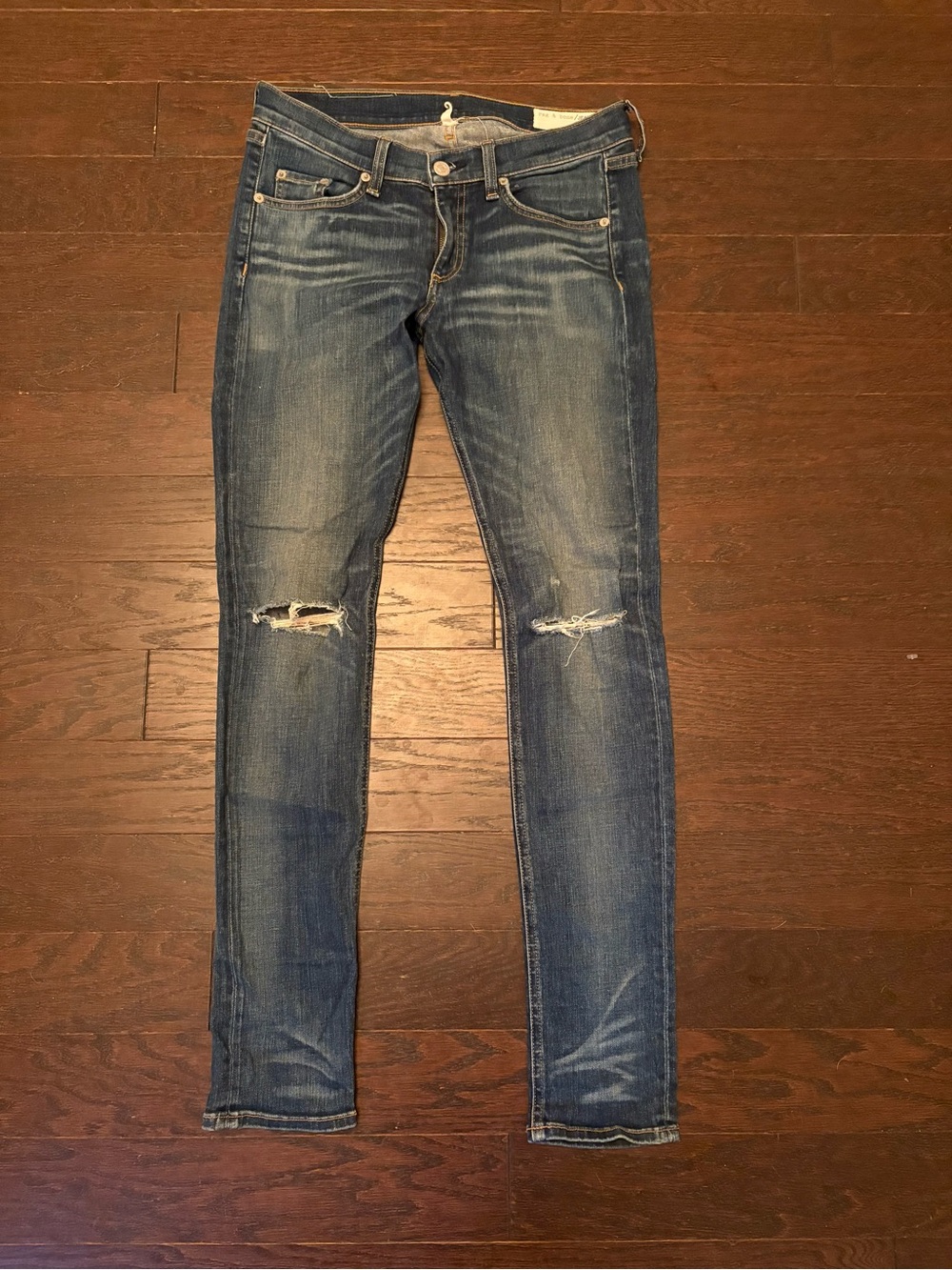 rag & bone Women's Distressed Skinny Jeans - Blue Wash
